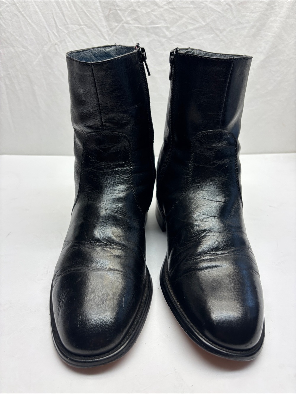 Men's Black Leather Zip Ankle Boots, SZ 7